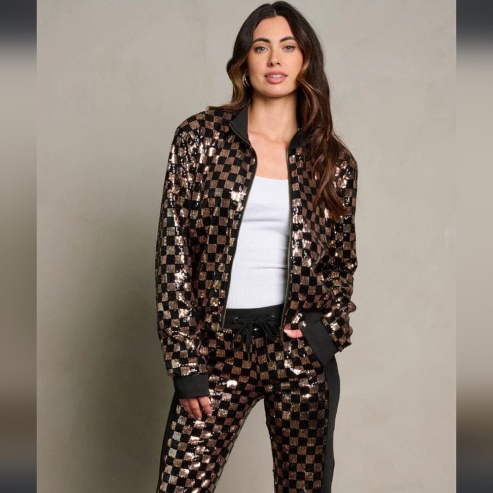 #20 Sequin Plaid Zip-Up Jacket Pant Set Last One! - Picture 3 of 6